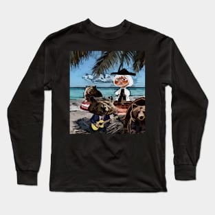 watercolor groundhog playing guitar on beach Long Sleeve T-Shirt